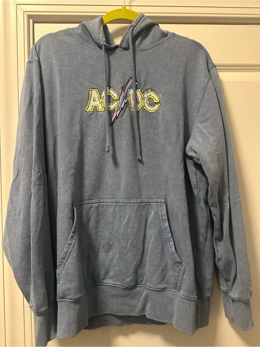 AC/DC Washed Blue Pullover Hoodie with Lightning Logo